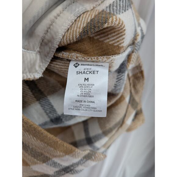 Member's Mark Plaid Shacket Medium Tan White Womens Layer Shirt Jacket Boxy Fit - Picture 6 of 11